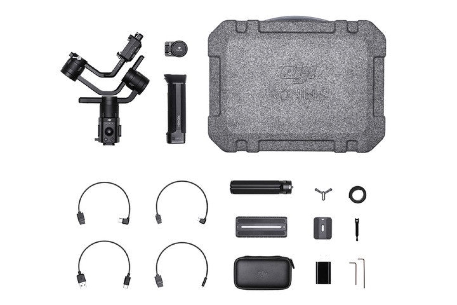 DJI Ronin-S handheld gimbal rig with camera and accessories